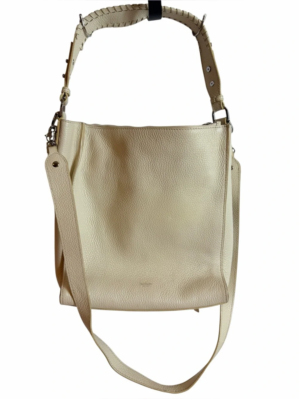 Botkier New York Cream Pebbled Leather Bucket Hobo Crossbody Shoulder Bag